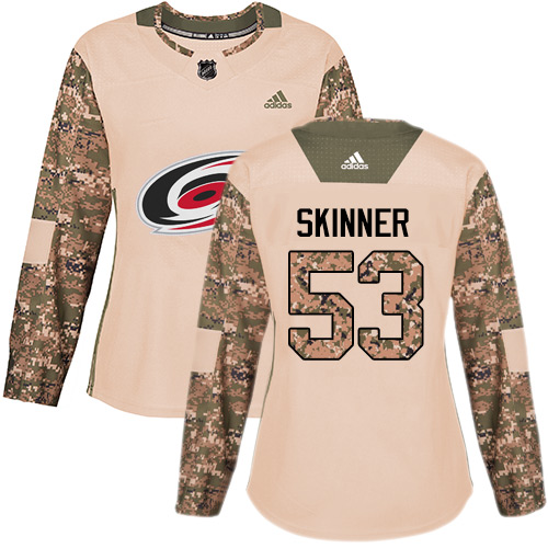 Adidas Hurricanes #53 Jeff Skinner Camo Authentic Veterans Day Women's Stitched NHL Jersey
